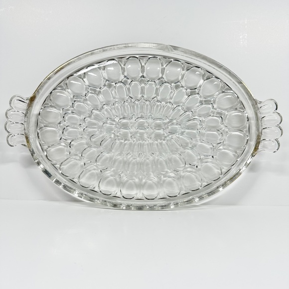 vintage Jeannette 12" Handled glass Tray Thumbprint gold trim platter glassware - Picture 7 of 11